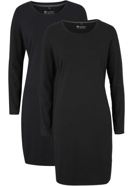 Jerseykleid (2er Pack) in schwarz von vorne - bpc bonprix collection