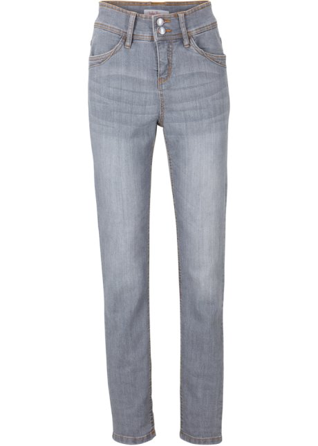 High Waist Komfort-Stretch-Jeans, Slim  in grau von vorne - John Baner JEANSWEAR