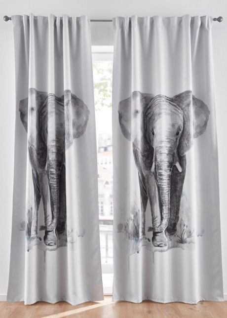 Verdunkelungsvorhang mit Elefanten Motiv (1er Pack) in weiß - bpc living bonprix collection