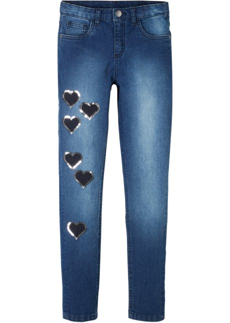 Mädchen Skinny-Jeans mit Herzchen in blau von vorne - John Baner JEANSWEAR