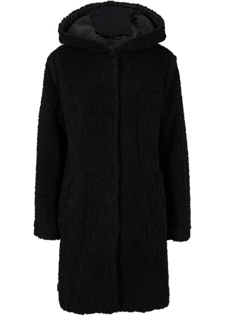 Teddy-Jacke mit Kapuze in schwarz von vorne - bpc bonprix collection