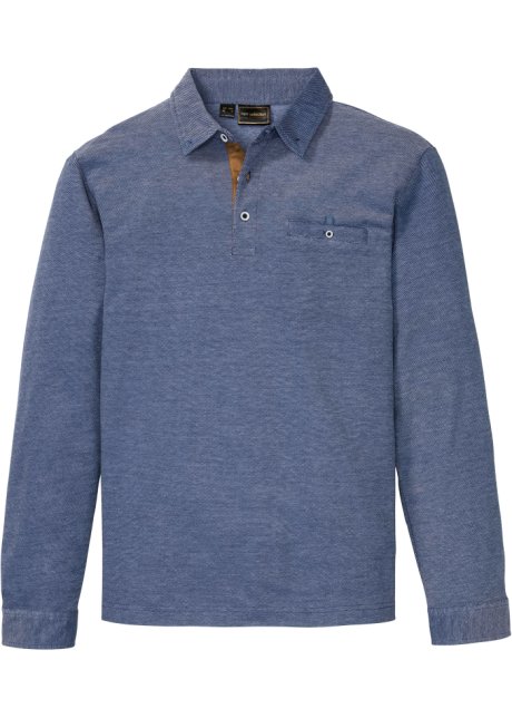 Piqué-Poloshirt, Langarm in blau von vorne - bpc selection
