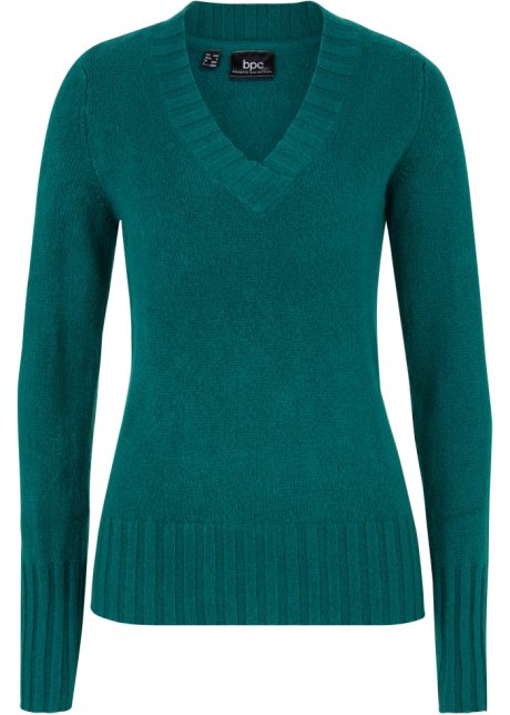Pullover mit V-Ausschnitt in grün von vorne - bpc bonprix collection