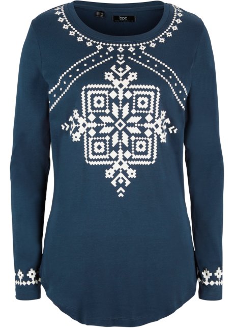 Baumwollripp-Langarmshirt mit Norwegermotiv in blau von vorne - bpc bonprix collection