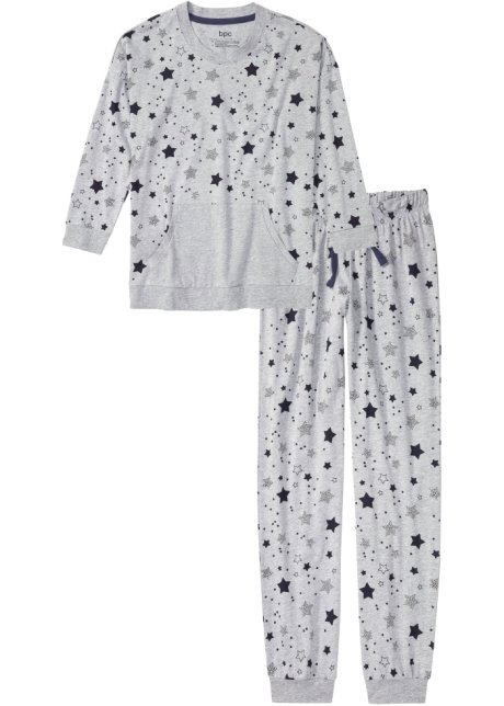 Pyjama aus Bio-Baumwolle in grau von vorne - bpc bonprix collection