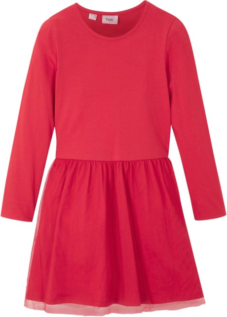 Mädchen Jerseykleid mit Tüll in rot von vorne - bpc bonprix collection
