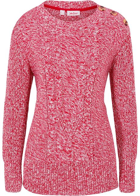 Komfortabler Pullover Mit Zopfmuster Rot Meliert