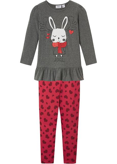 Madchen Set Aus Kleid Und Leggings Aus Bio Baumwolle Grau Meliert Rot