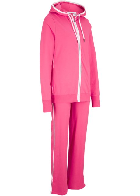 Stretch-Jogginganzug aus Baumwolle (2-tlg.Set) in pink von vorne - bpc bonprix collection