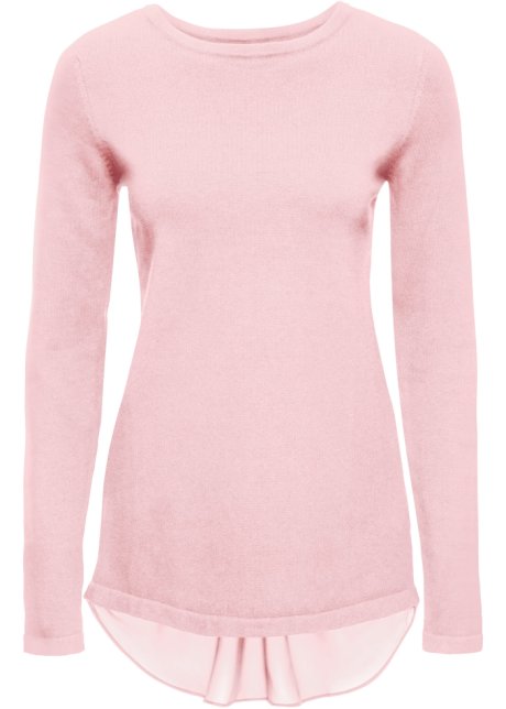 Pullover mit Bluseneinsatz in rosa von hinten - BODYFLIRT