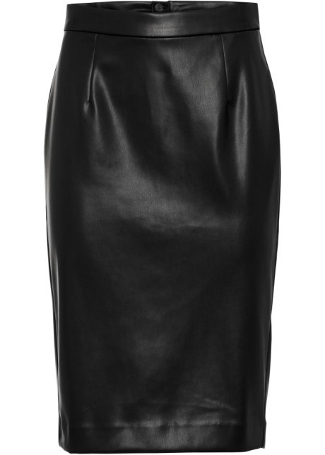 Pencil-Skirt, Leder-Imitat in schwarz von vorne - BODYFLIRT boutique