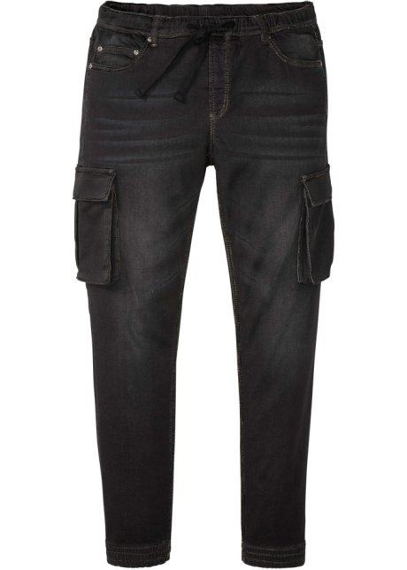 Slim Fit Schlupf-Cargo-Jeans, Straight in schwarz von vorne - RAINBOW
