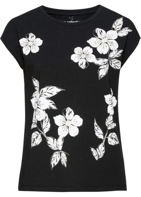 Shirt mit floralem Muster  in schwarz von vorne - bpc selection