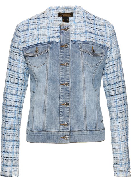 Jeansjacke mit Tweed in blau von vorne - bpc selection