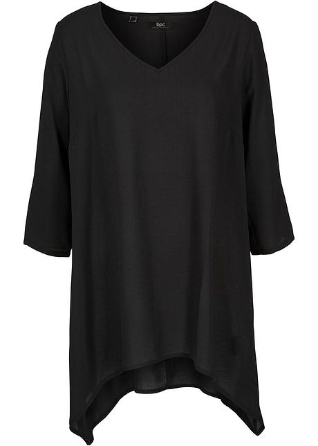 Weite Tunika mit Zipfeln, V-Ausschnitt und 3/4-Ärmeln in schwarz von vorne - bpc bonprix collection