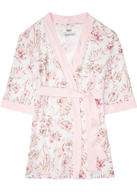 Modischer Kimono Bademantel Aus Shirtqualitat Wollweiss Magnolie Geblumt