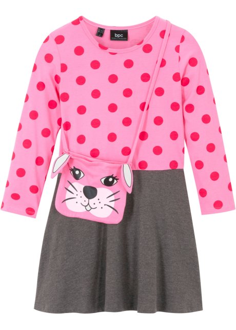 Mädchen Shirtkleid mit Tasche (2-tlg. Set) aus Bio-Baumwolle in pink von vorne - bpc bonprix collection