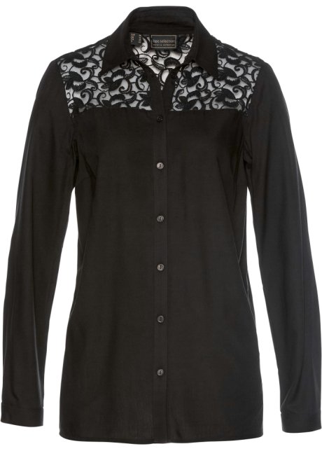 Bluse mit Spitze in schwarz von vorne - bpc selection