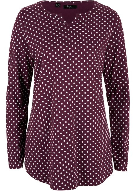Gepunktetes Baumwoll-Langarmshirt mit Seitenschlitzen in lila von vorne - bpc bonprix collection