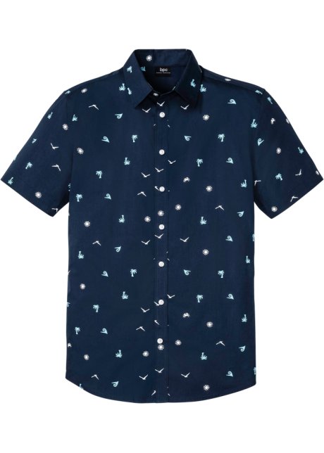 Kurzarmhemd mit Komfortschnitt in blau von vorne - bpc bonprix collection