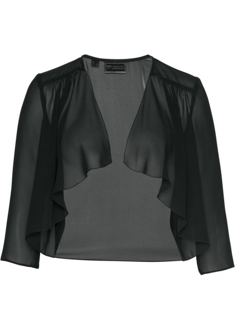 Chiffon- Bolero mit recyceltem Polyester in schwarz von vorne - bpc selection premium
