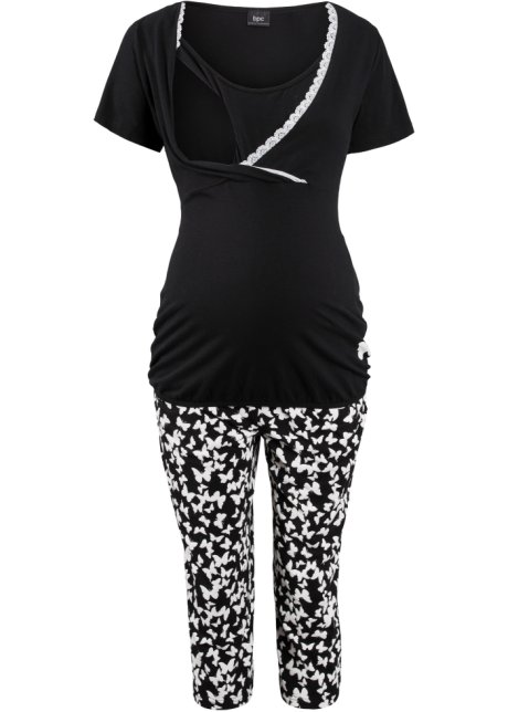 Capri Still Pyjama mit Baumwolle in schwarz - bpc bonprix collection - Nice Size