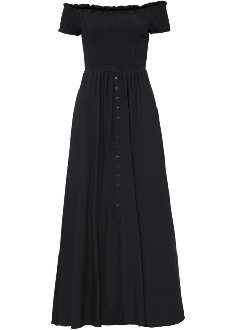 Kleid mit Smock-Detail in schwarz von vorne - BODYFLIRT boutique