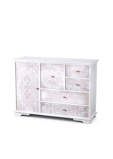 Dieses Kommode bietet viel Stauraum - weiß/natur, mit 5 Schubladen