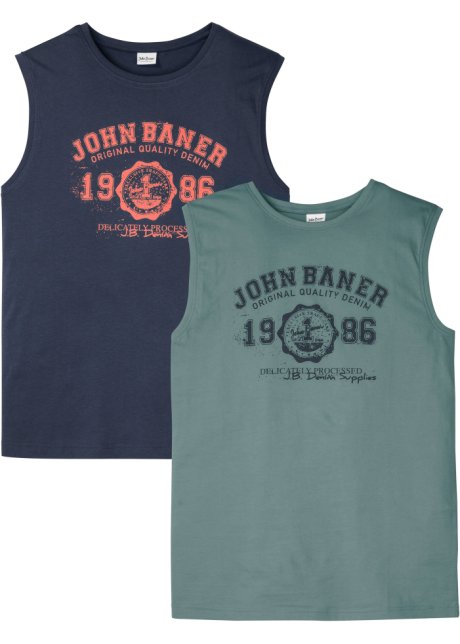 Muskel-Shirt aus hautfreundlicher Bio-Baumwolle (2er Pack) in blau von vorne - John Baner JEANSWEAR