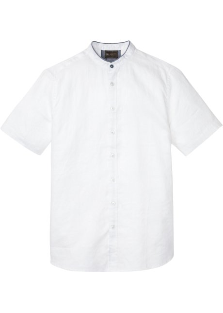Leinen - Kurzarmhemd mit Stehkragen in weiß von vorne - bpc selection