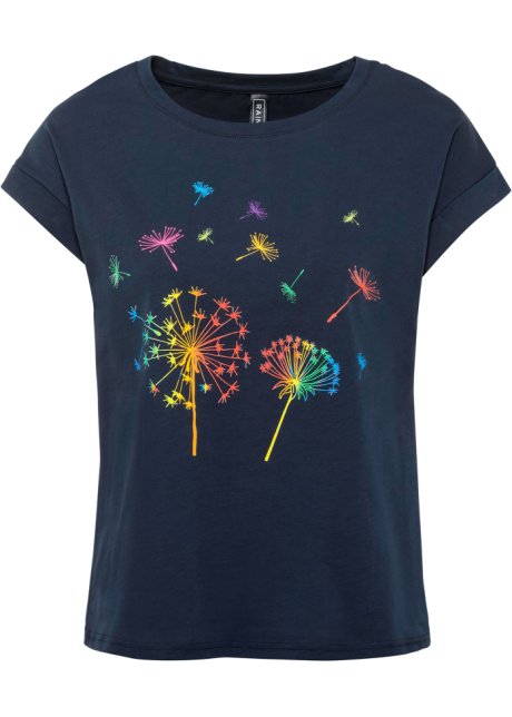 T-Shirt mit floralem Print in blau von vorne - RAINBOW