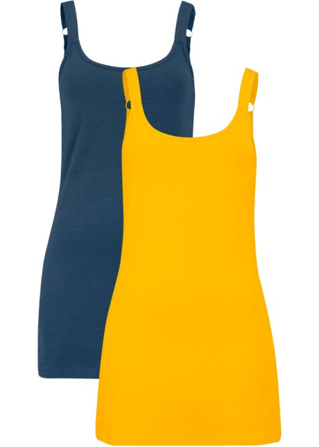 Baumwoll-Longtop mit verstellbaren Trägern (2er Pack) in gelb von vorne - bpc bonprix collection