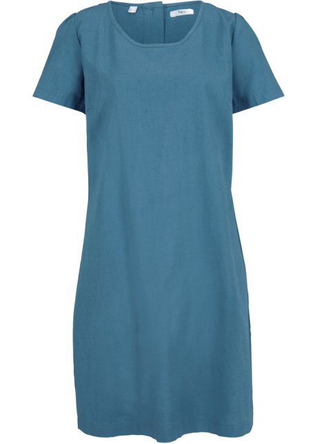 Knieumspielendes Kleid mit Leinen und Knopfleiste hinten, halbarm in blau von vorne - bpc bonprix collection