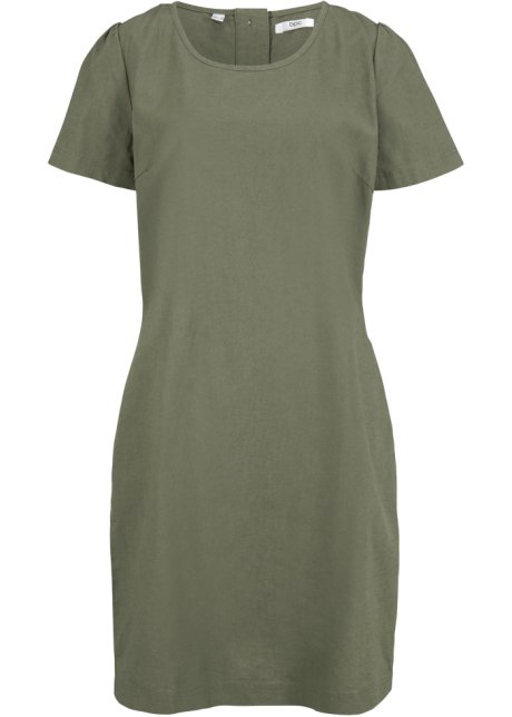 Knieumspielendes Kleid mit Leinen und Knopfleiste hinten, halbarm in grün von vorne - bpc bonprix collection