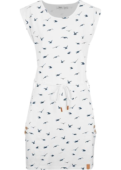 Freizeit Kleid Aus Jersey Mit Seitlichen Eingriffstaschen Und Kordelband Wollweiss