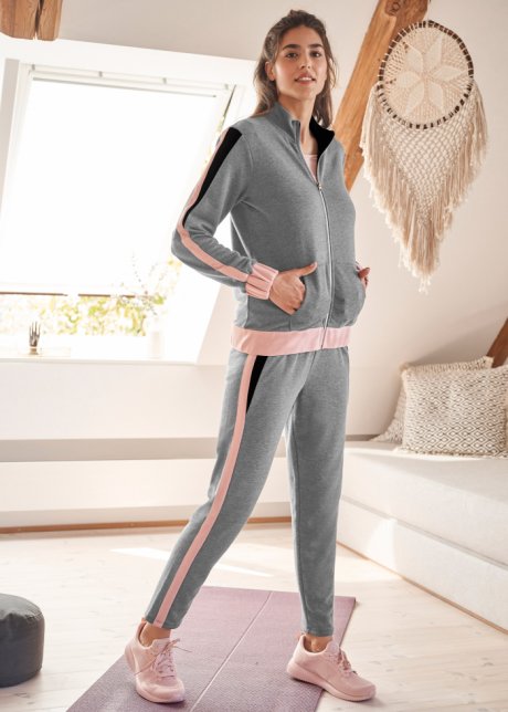 Damen Kleidung Umstandskleidung Sportkleidung Bonprix Sportkleidung 36/38 Bonprix Umstandsjogginganzug in grau/rosa Gr 
