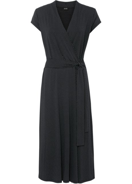 Jerseykleid mit Wickeloptik in schwarz von vorne - BODYFLIRT