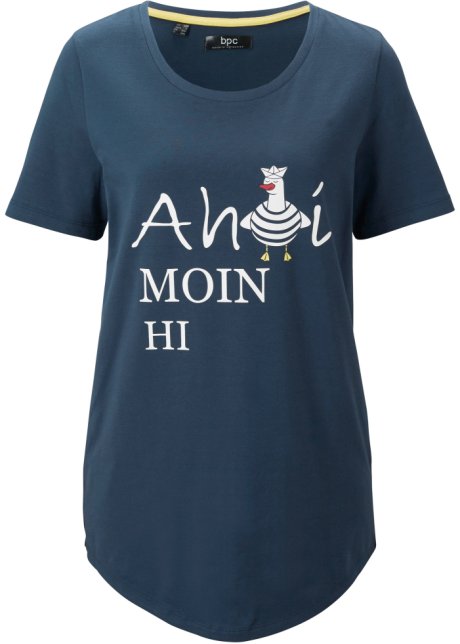 Baumwoll-T-Shirt mit maritimen Druck in blau von vorne - bpc bonprix collection