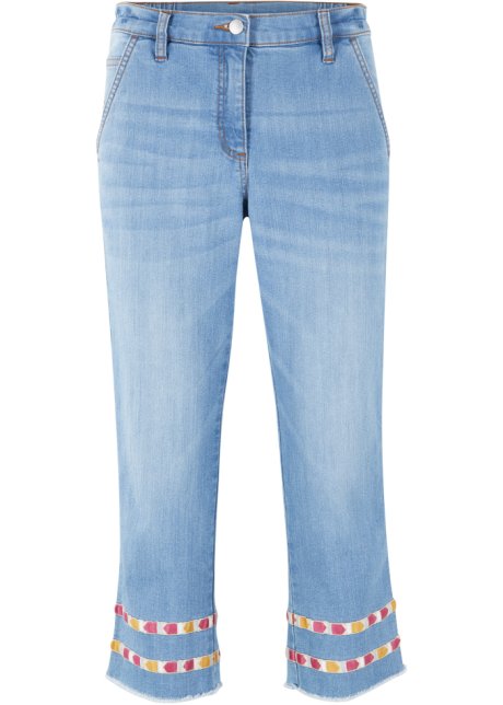 3/4 Jeans mit Komfortbund in blau von vorne - bpc bonprix collection