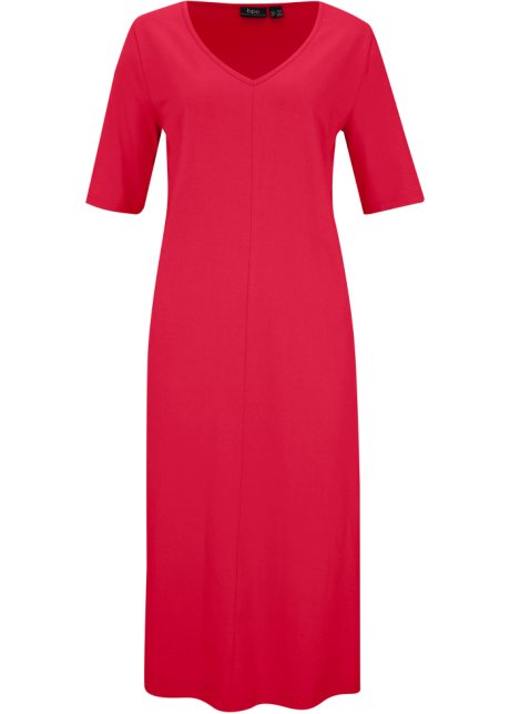 Shirt-Kleid mit V-Ausschnitt, kurzärmelig in rot von vorne - bpc bonprix collection
