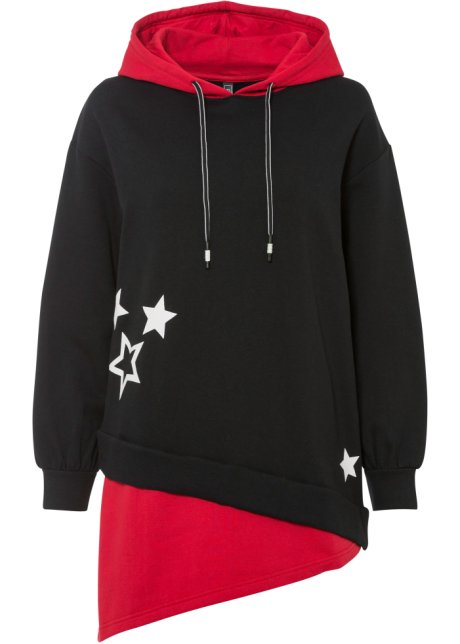 Sweatshirt mit Kapuze und asymmetrischem Saum in schwarz von vorne - RAINBOW