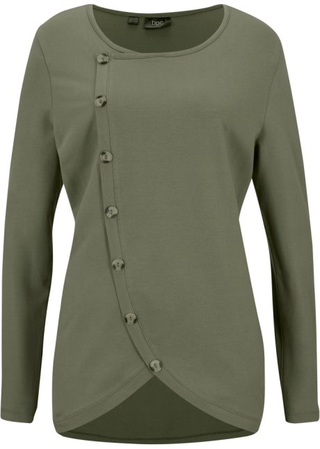 Baumwoll-Longshirt mit Knöpfen in grün von vorne - bpc bonprix collection