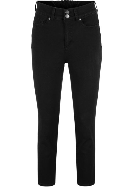Slim Fit Jeans, Mid Waist, Bequembund in schwarz von vorne - bpc bonprix collection