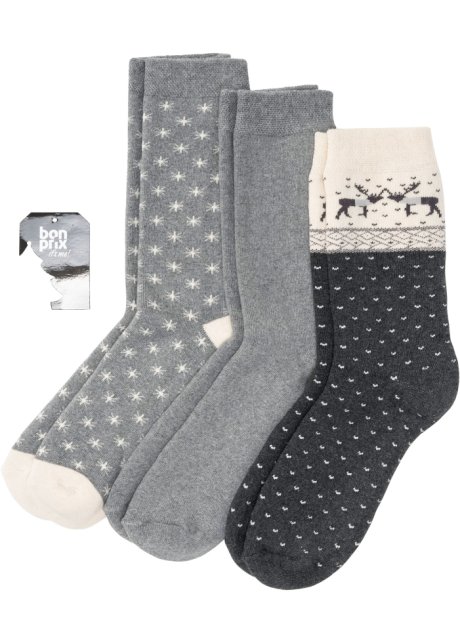 Thermo Socken mit Bio-Baumwolle und Grußkarte (3er Pack)  in grau - bpc bonprix collection