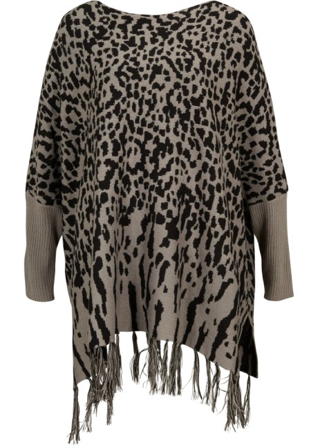 Poncho-Pullover mit Animal-Design in grau von vorne - bpc selection premium