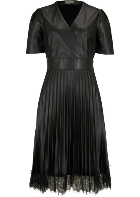 Lederimitat-Kleid mit Spitze in schwarz von vorne - bpc selection premium