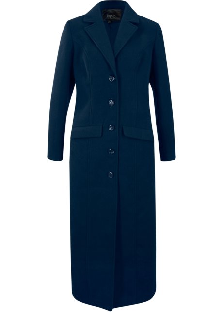 Mantel aus Wollimitat in Maxilänge in blau von vorne - bpc bonprix collection