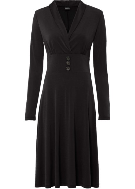 Jerseykleid mit Knöpfen in schwarz von vorne - BODYFLIRT