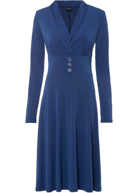 Jerseykleid mit Knöpfen in blau von vorne - BODYFLIRT