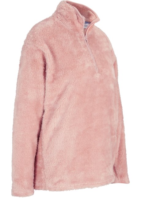 Kuschel-Fleeceshirt, weit geschnitten in rosa von vorne - bpc bonprix collection